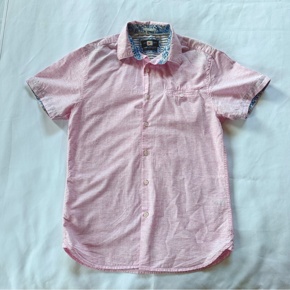 Pink Linen Short Sleeve Button Up